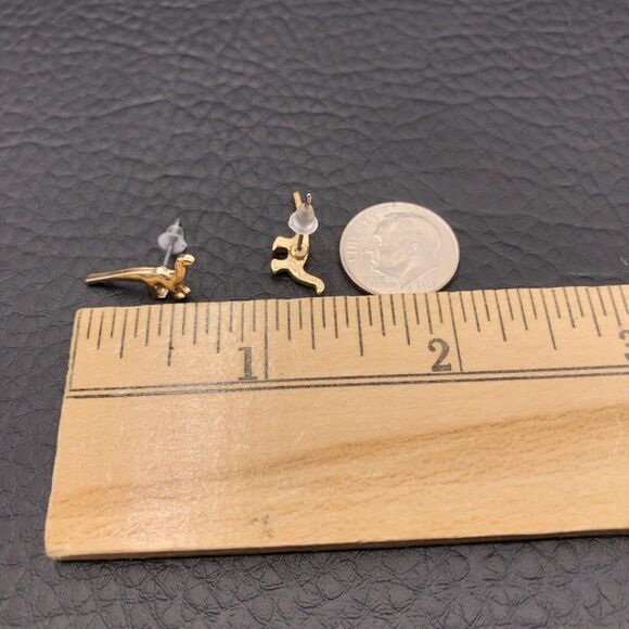 Dinosaur Earrings Gold Tone Studs - Picture 4 of 5